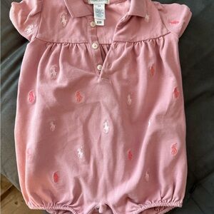 Pink Ralph Lauren Polo Romper with Embroidered Logo